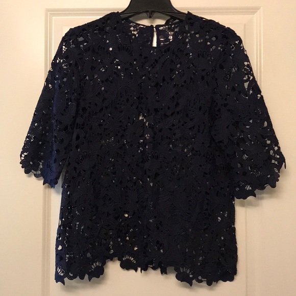 Zara Tops - Zara Navy Blue Lace Shirt
